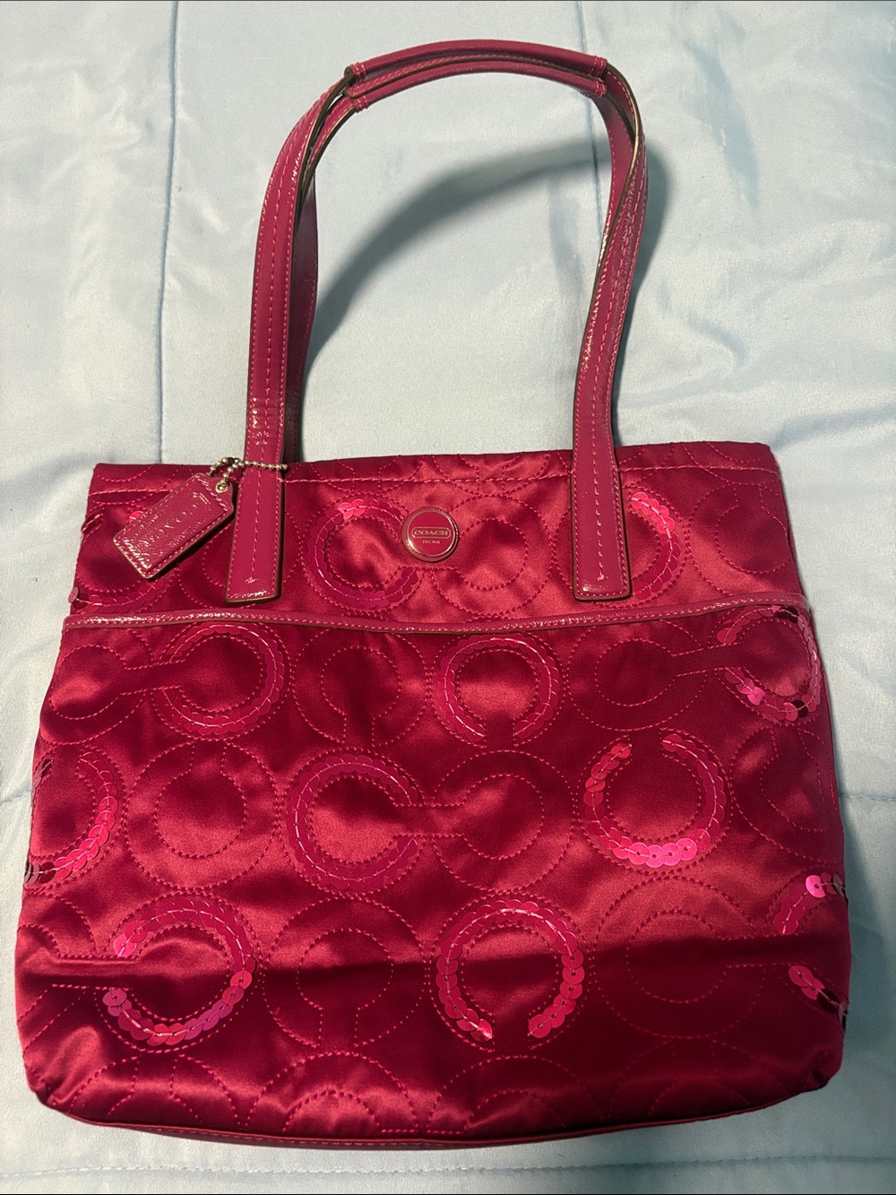 Coach Pink Sequin Circle Satin Tote